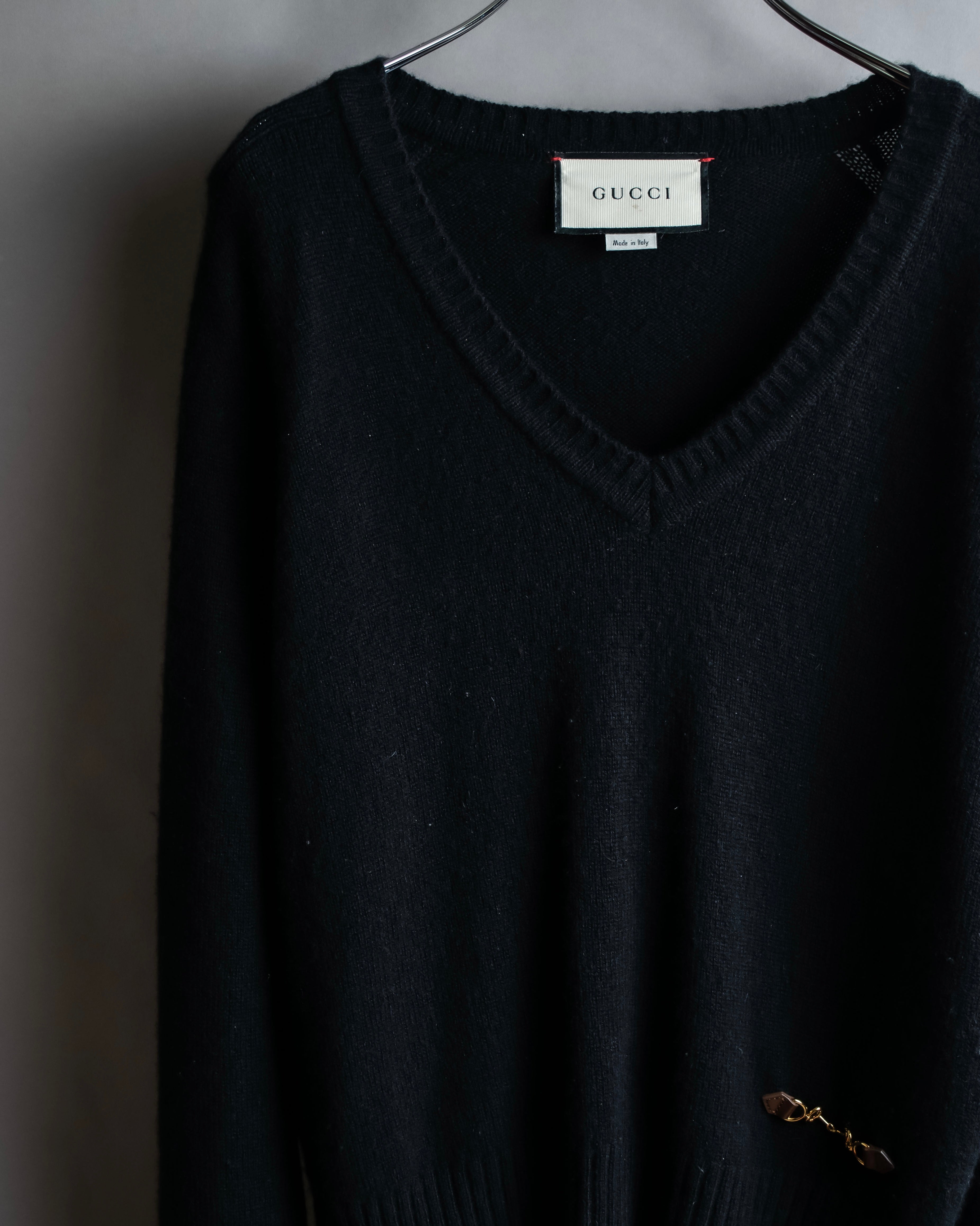 "GUCCI" Horsebit design V-neck cashmere knit