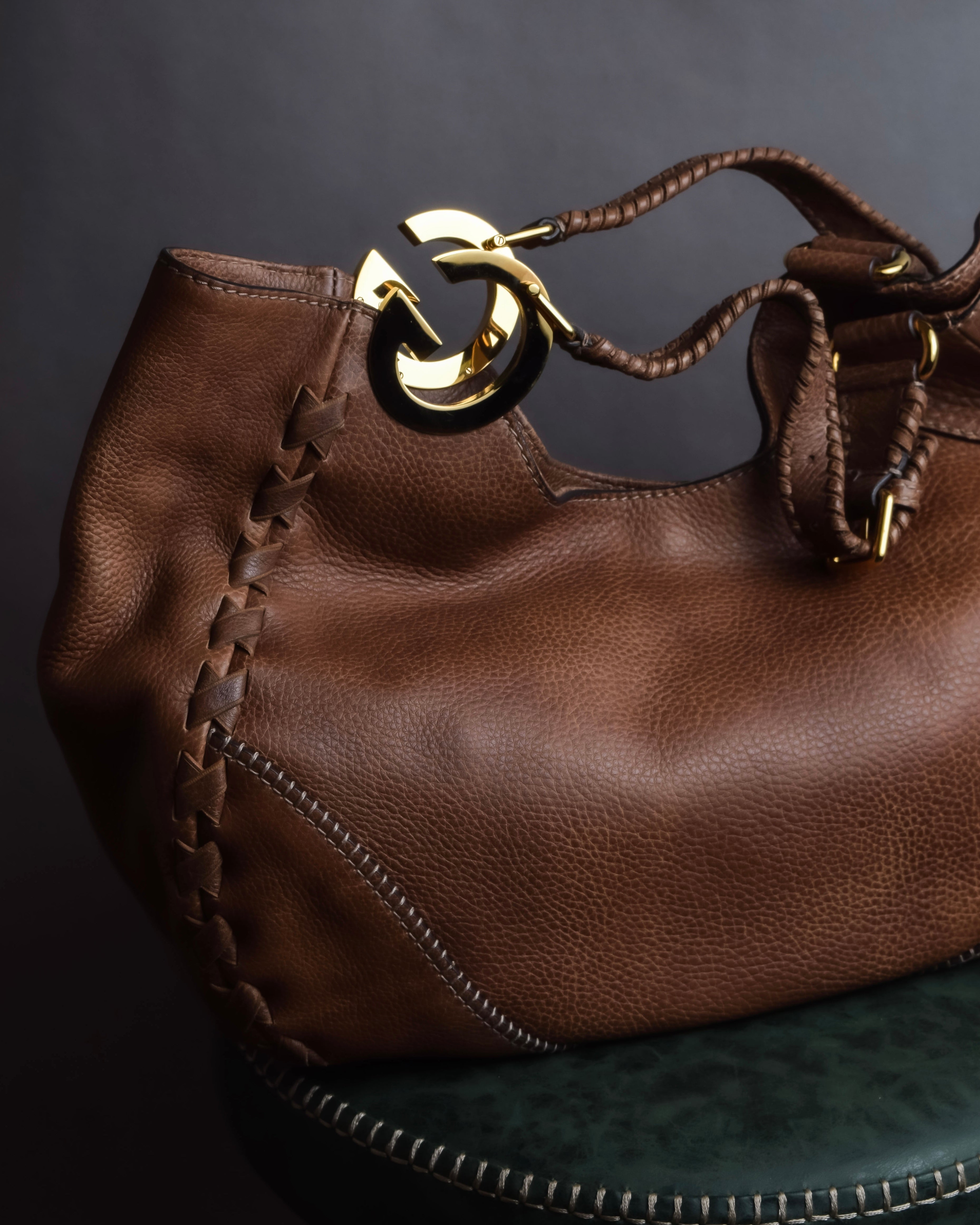 "GUCCI" Charlotte whipstitch hobo leather shoulder Bag