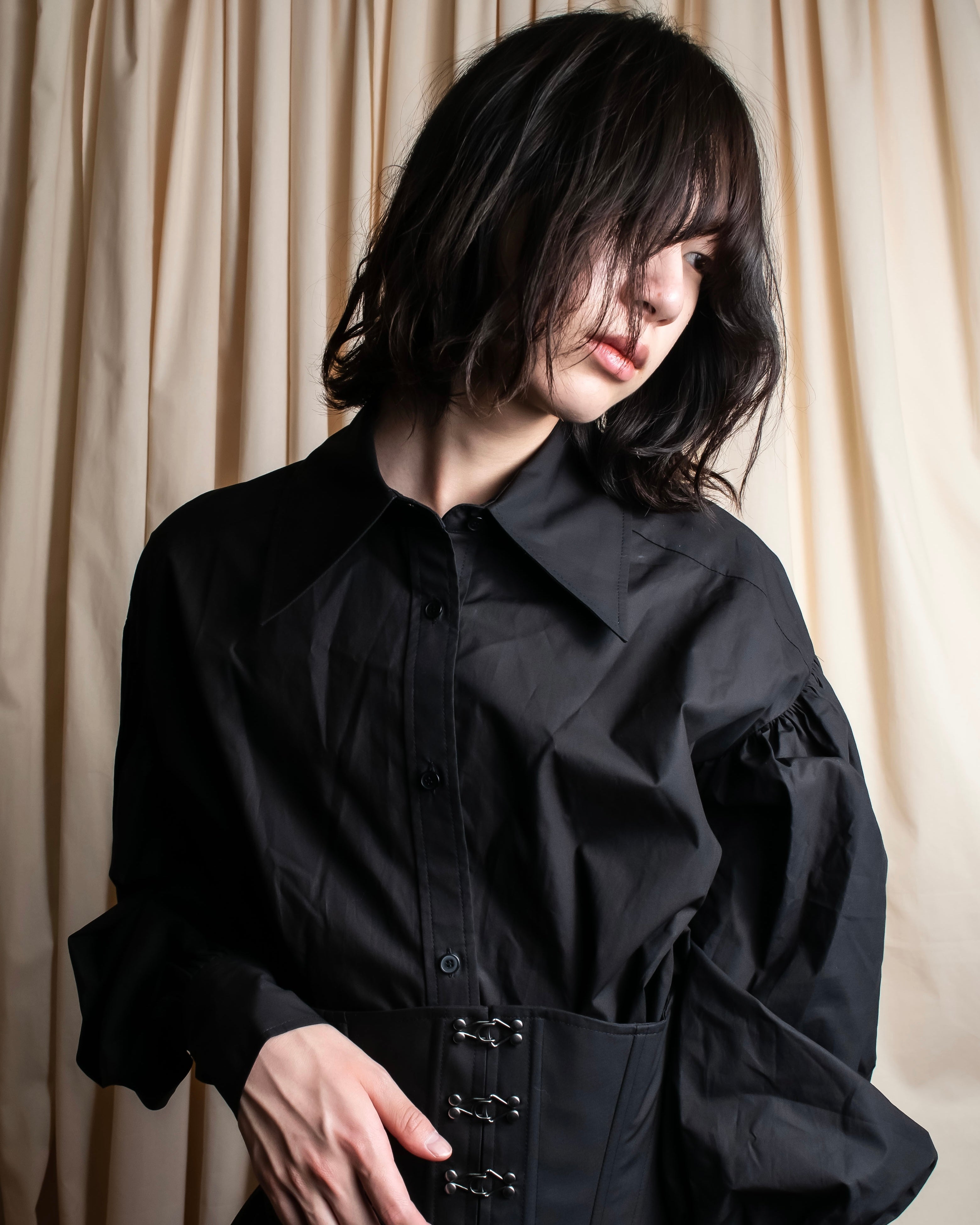 "KIMHĒKIM" Bondage corset belt design shirt dress