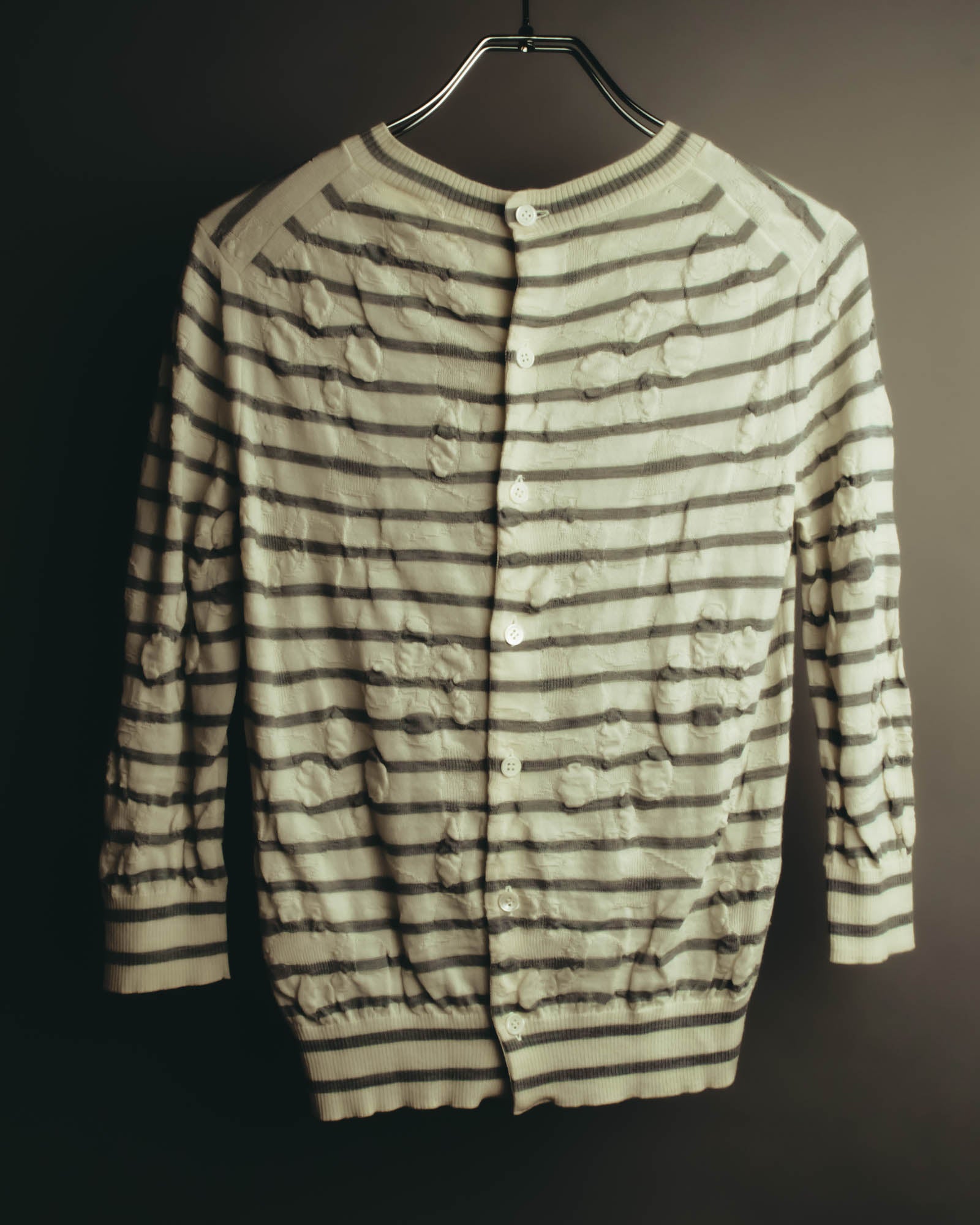 "tao COMME des GARÇONS" 10's Textured striped wool knit cardigan