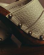 "GUCCI" 90's-00's Horsebit studded wood wedge mule sandals