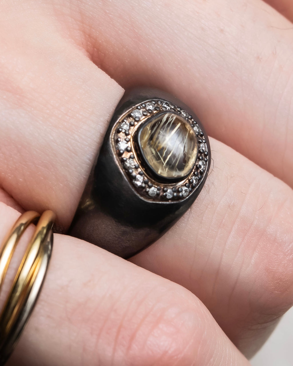 "agete" Rutilated quartz K10 silver coated ring