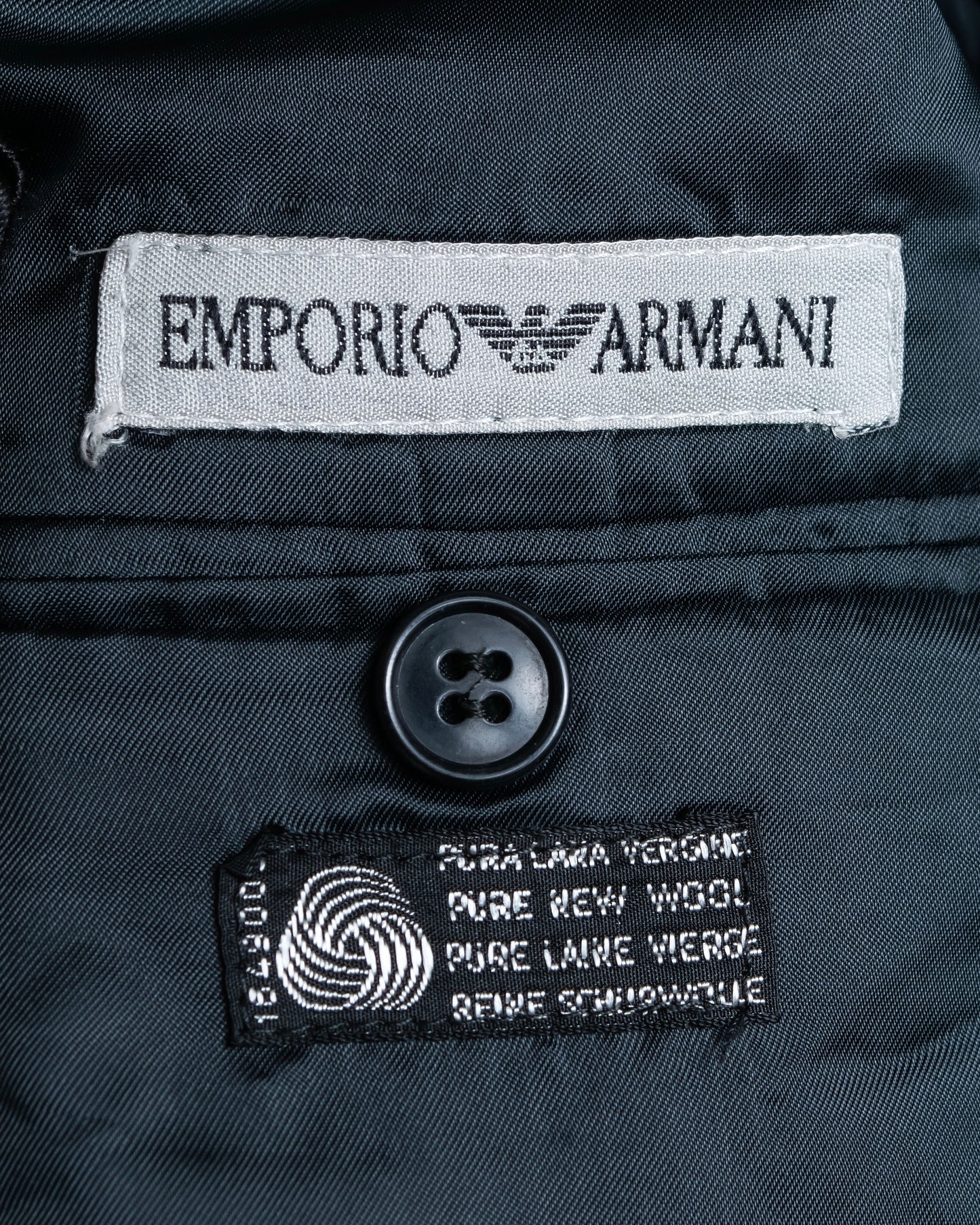 "EMPORIO ARMANI"  Peak lapel double breasted tailored jacket & 2  pleat wide slacks set up