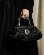 "Christian Dior" CD motif charm design gathered leather hand bag