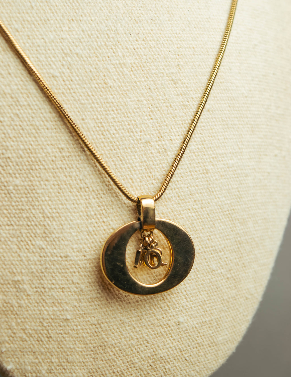 "Christian Dior" 80's-90's Gold logo pendant necklace