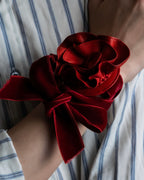 "YVES SAINT LAURENT" Rose motif leather choker＆ribbon accessories