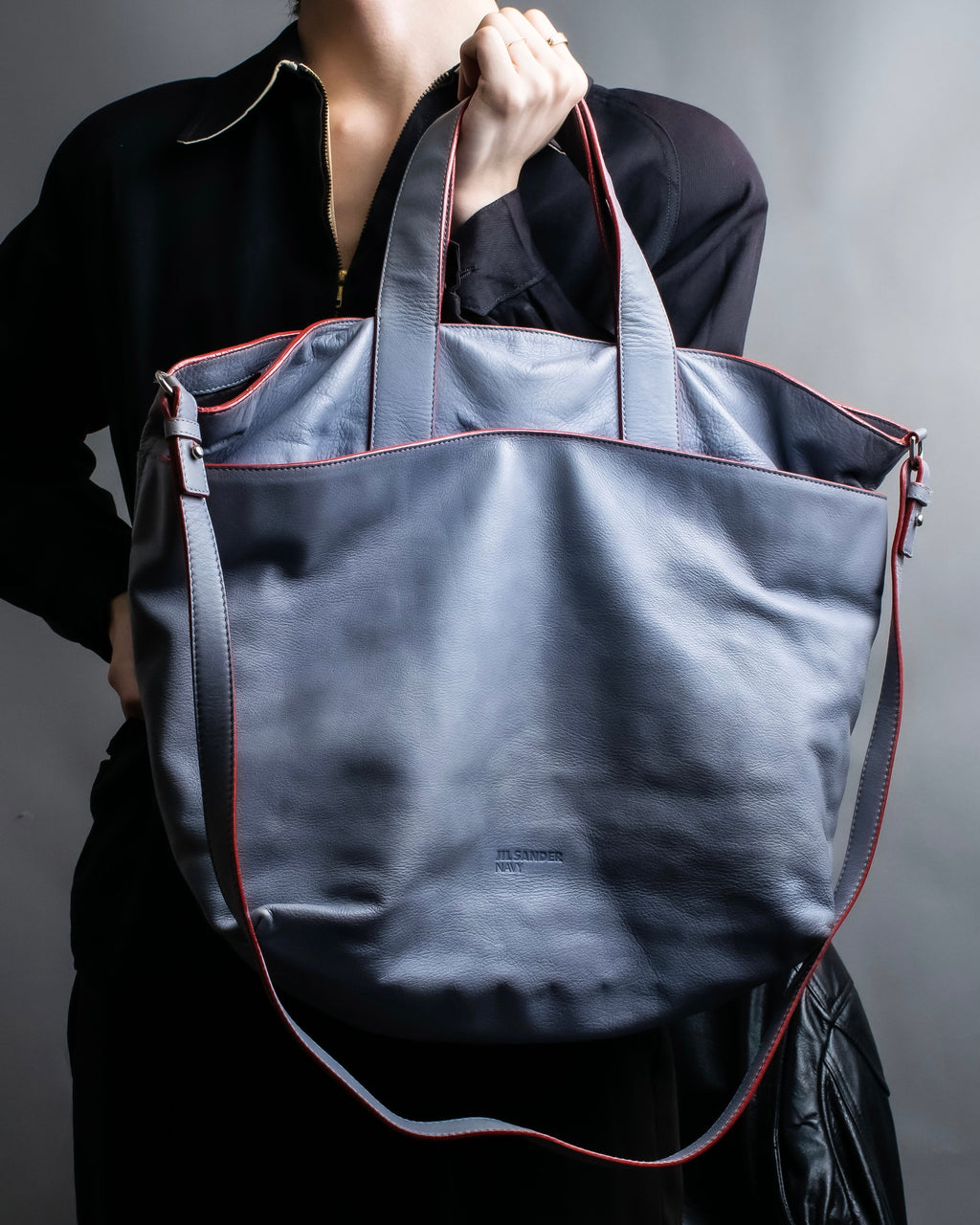 "JIL SANDER navy" bicolor 2way tote bag