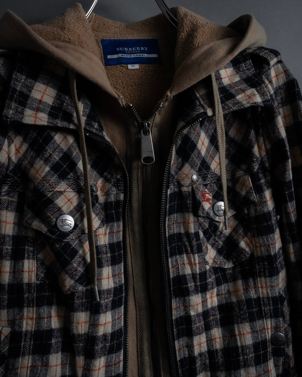 "BURBERRY Blue Label" Layered docking design hooded zip jacket