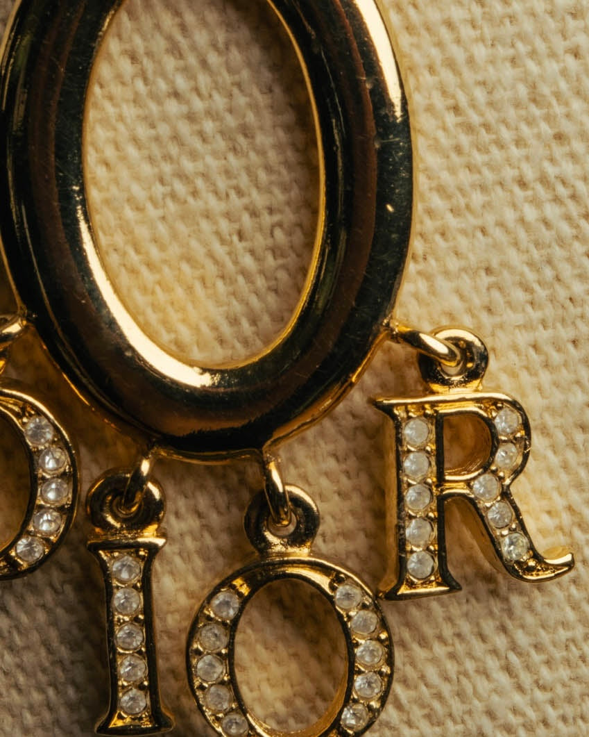 "Christian Dior" 90's-00's Gold tone logo charm pendant necklace