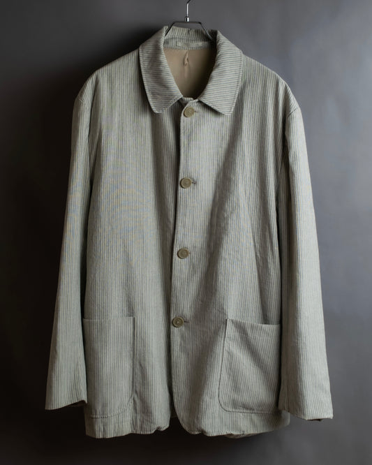 "Vintage ribbed stripe stand collar jacket"