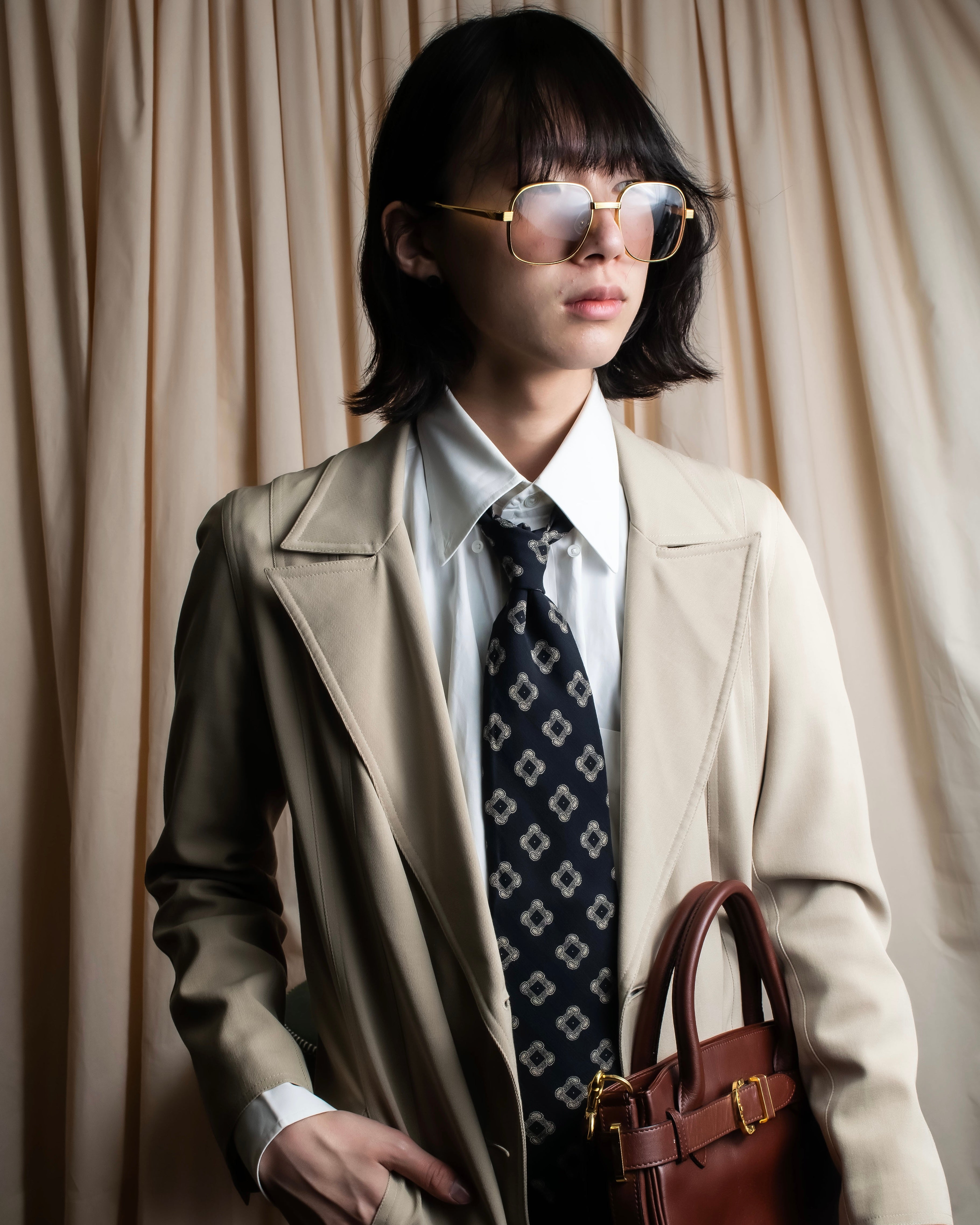 "GIORGIO ARMANI" Paisley pattern silk monotone necktie