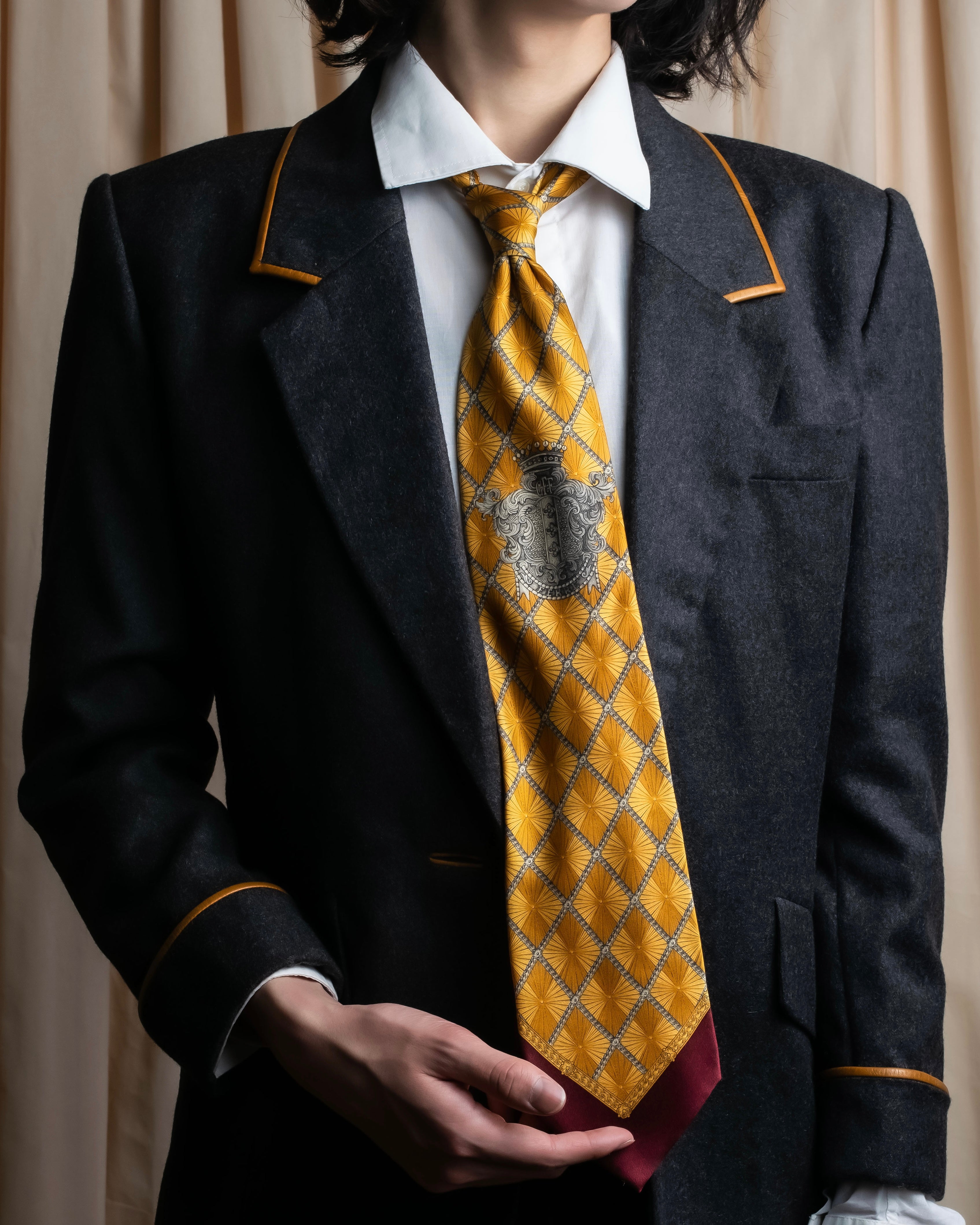 "GIANFRANCO FERRE" Ornamental yellow silk necktie