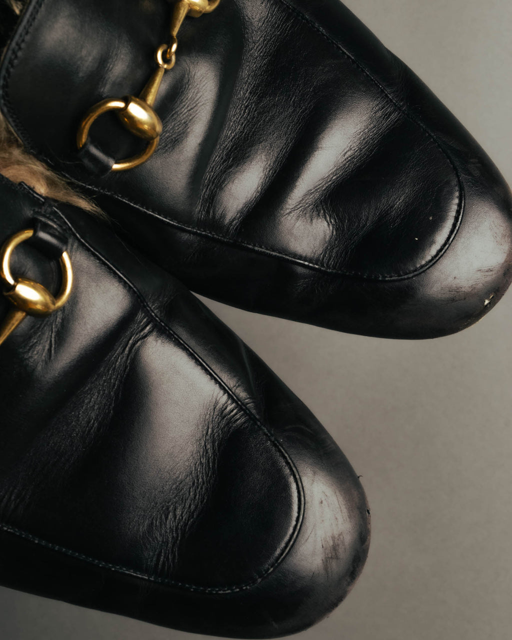 "GUCCI" 2010's Fur lined horsebit backless loafer