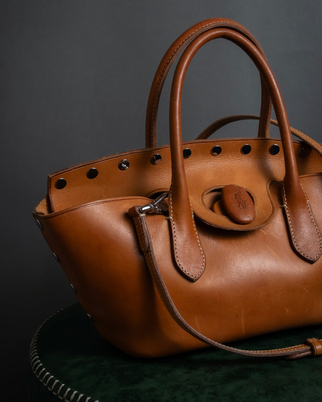 "Ralph Lauren" Metal stud design 2-way leather bag