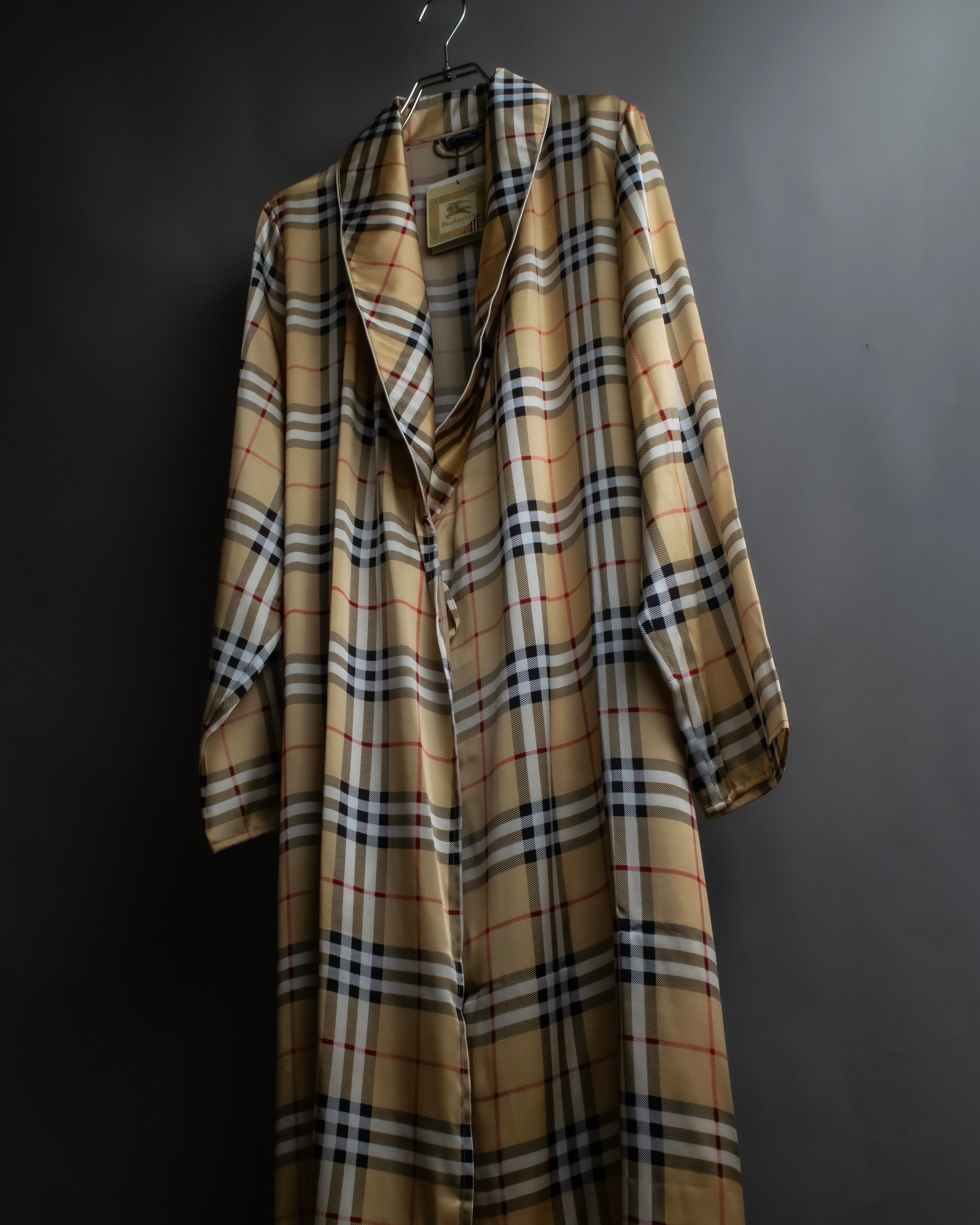 "BURBERRYS" Nova check maxi length silk gown coat