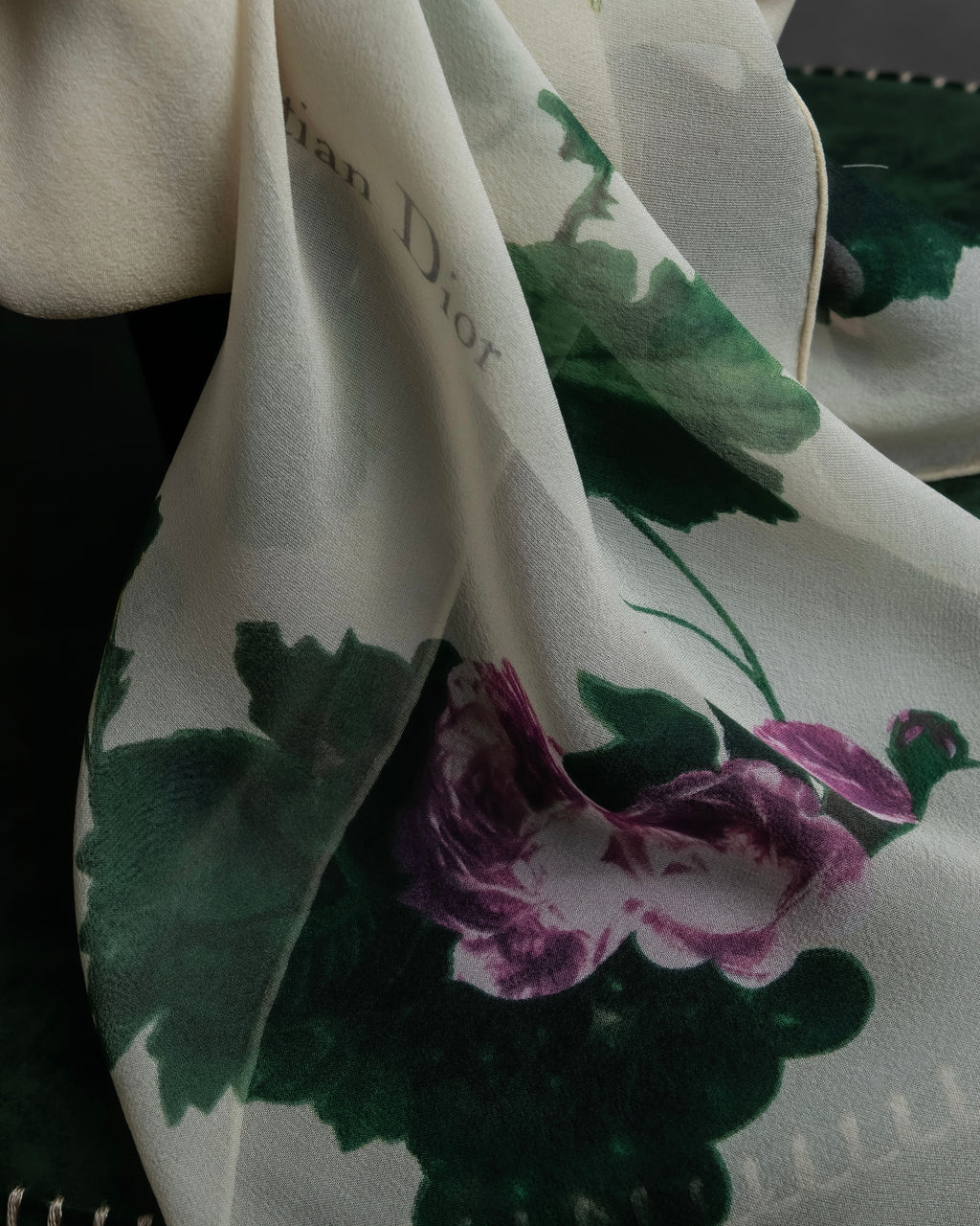 "Christian Dior" Wreath floral design silk scarf