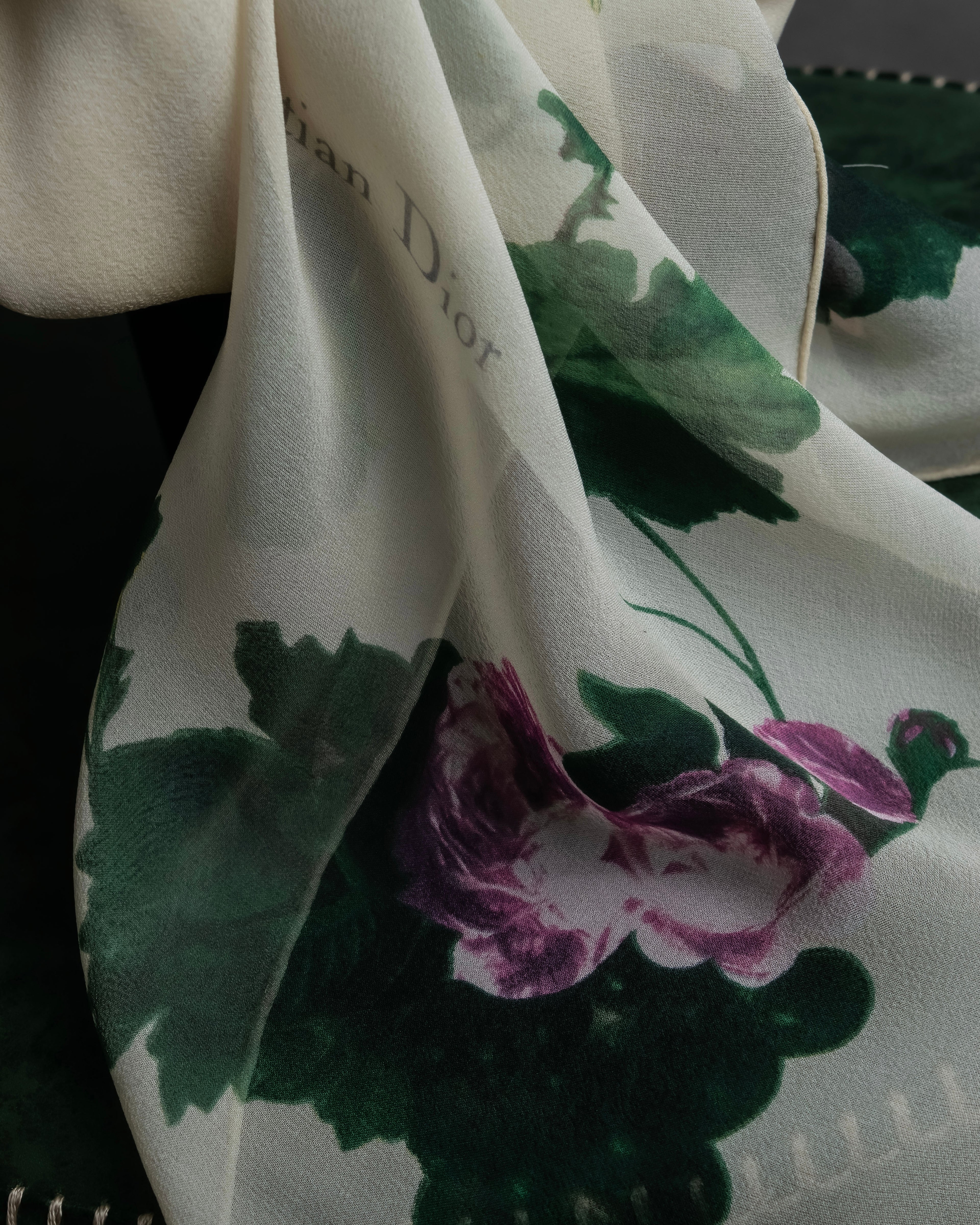 "Christian Dior" Wreath floral design silk scarf