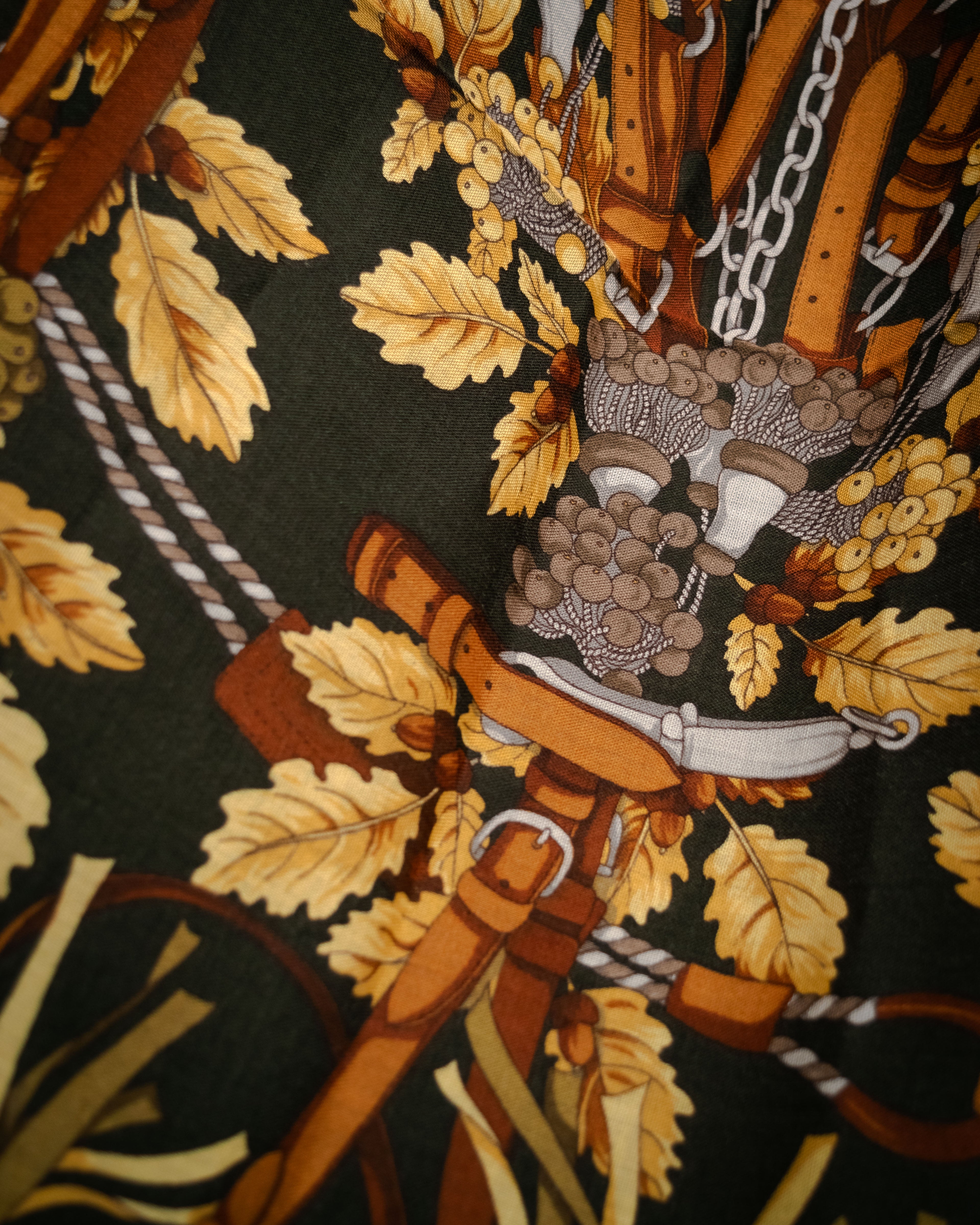 “LOEWE” 90’s–00’s Equestrian motif wool silk fringe scarf