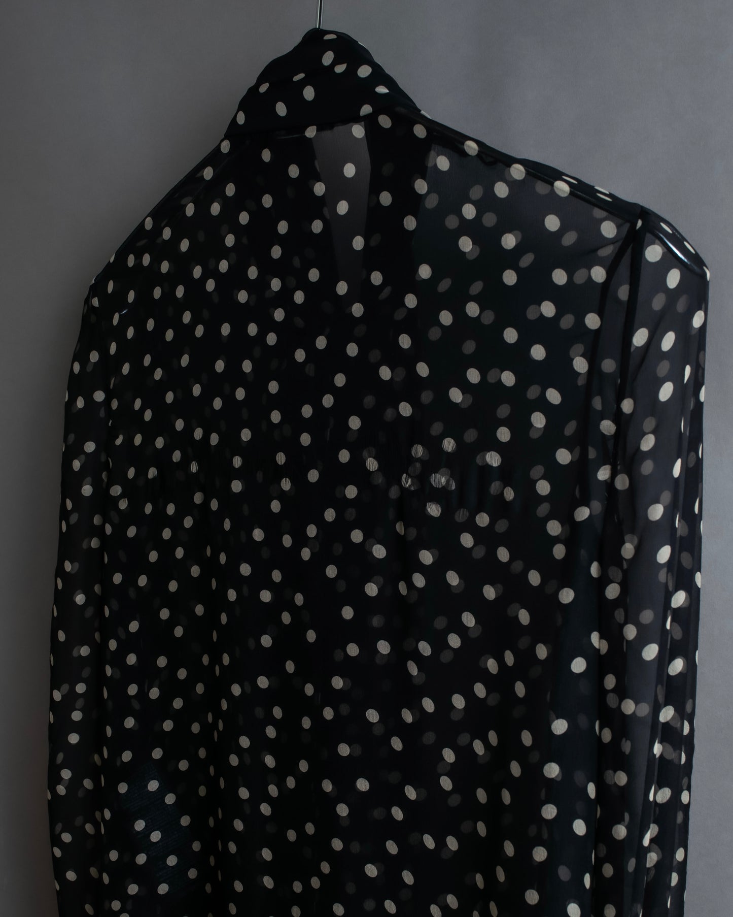 "Saint Laurent Paris 2020"
Ribbon detail polka dot pattern sheer shirt