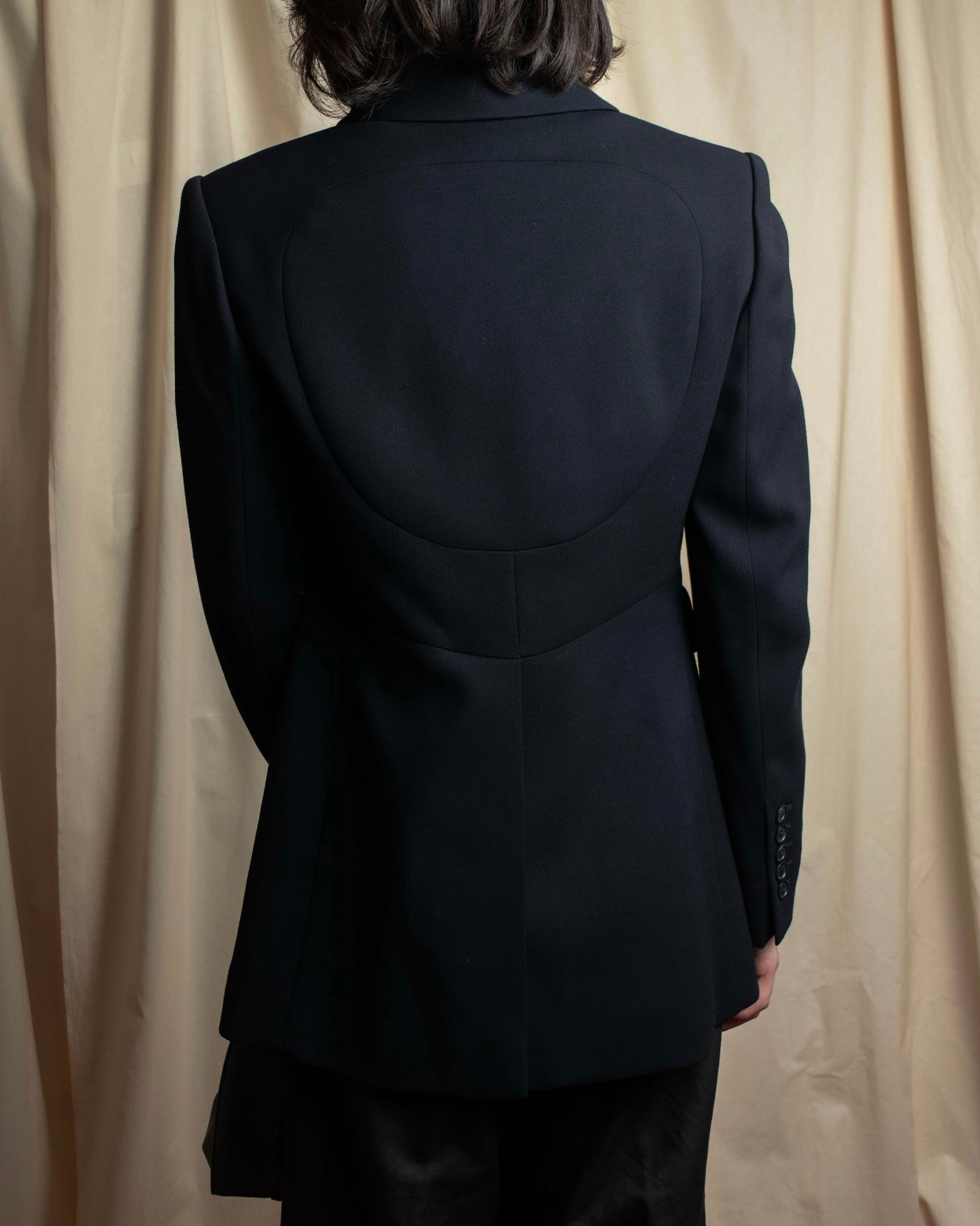 "HERMES" 90's classic detail dark blue tailored jacket