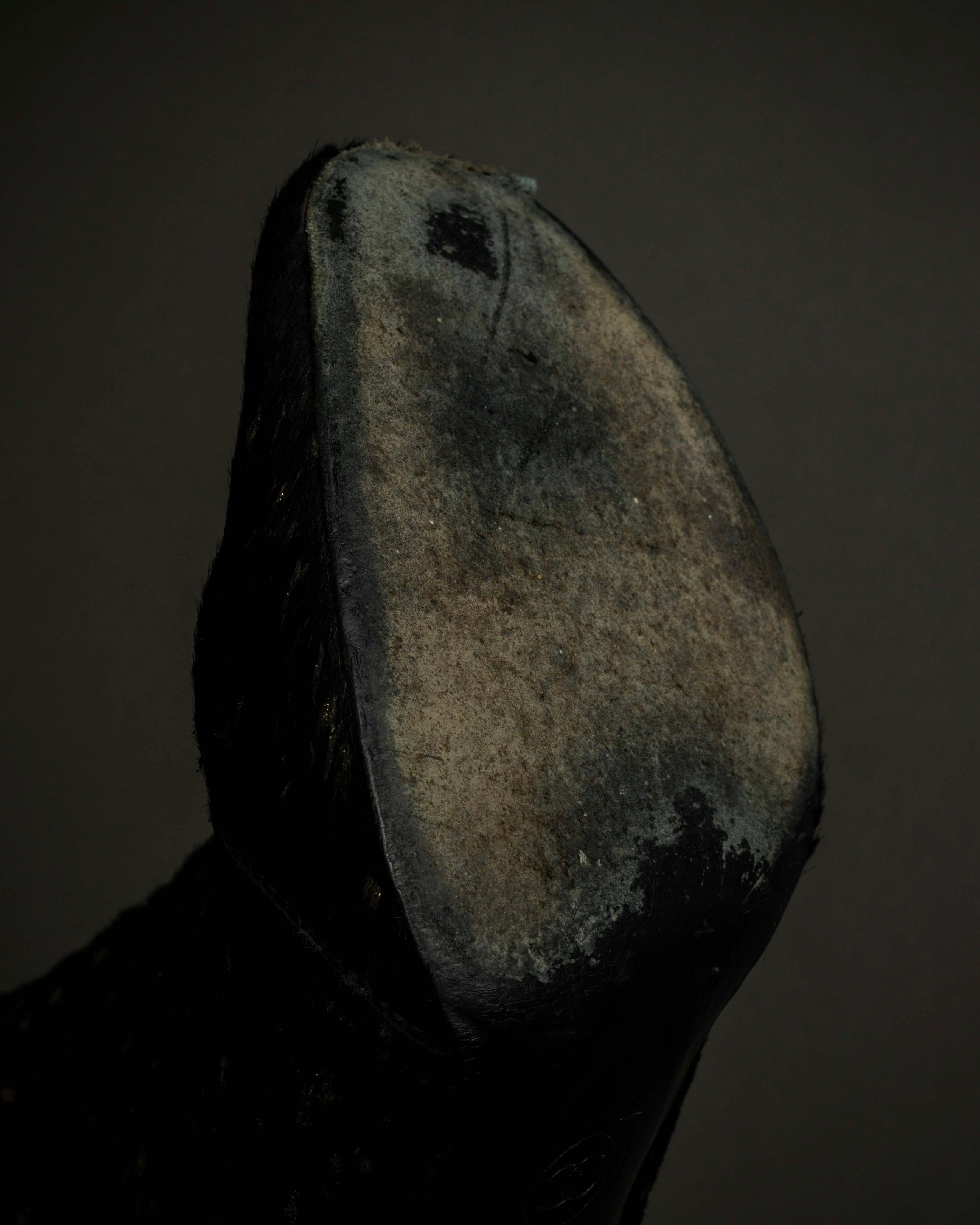 "CHANEL" Gold particle design pony leather heel boots