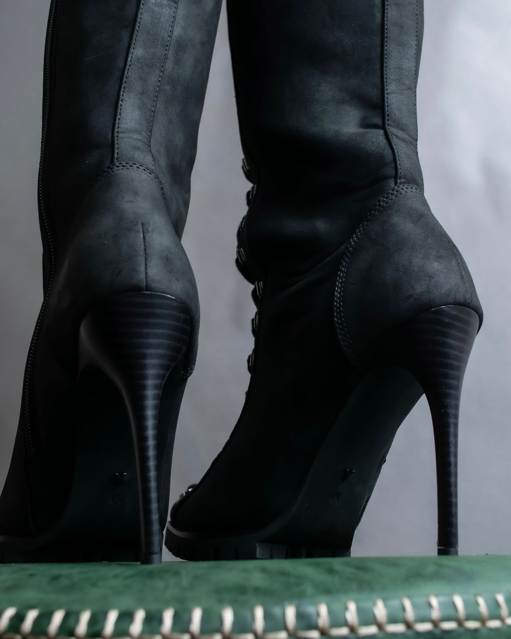 "YELLO" Lace up suede like stiletto heel knee-high boots
