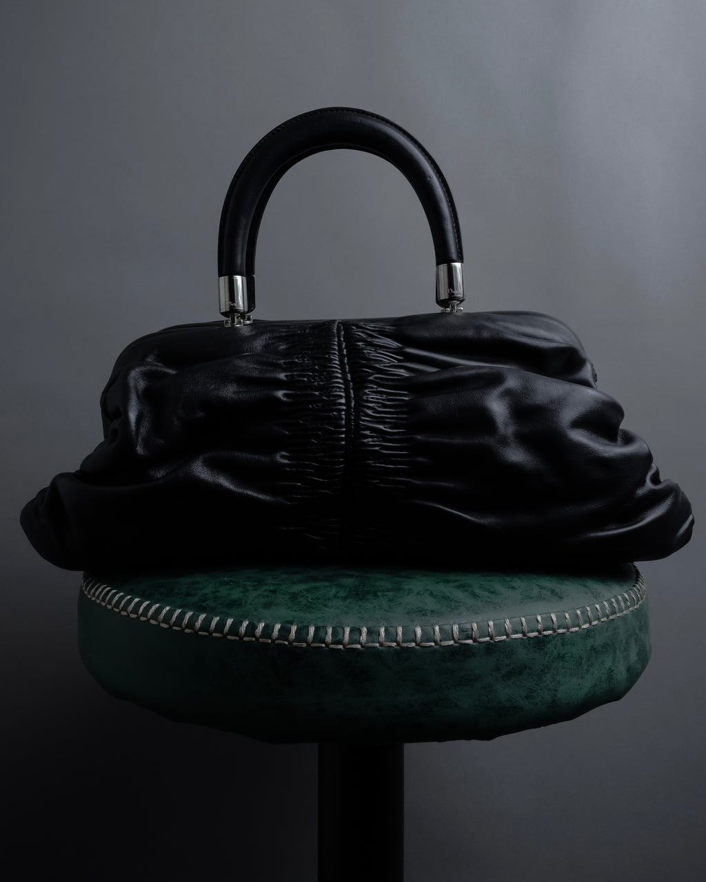 "Christian Dior" CD motif charm design gathered leather hand bag