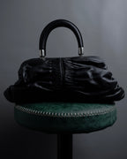 "Christian Dior" CD motif charm design gathered leather hand bag