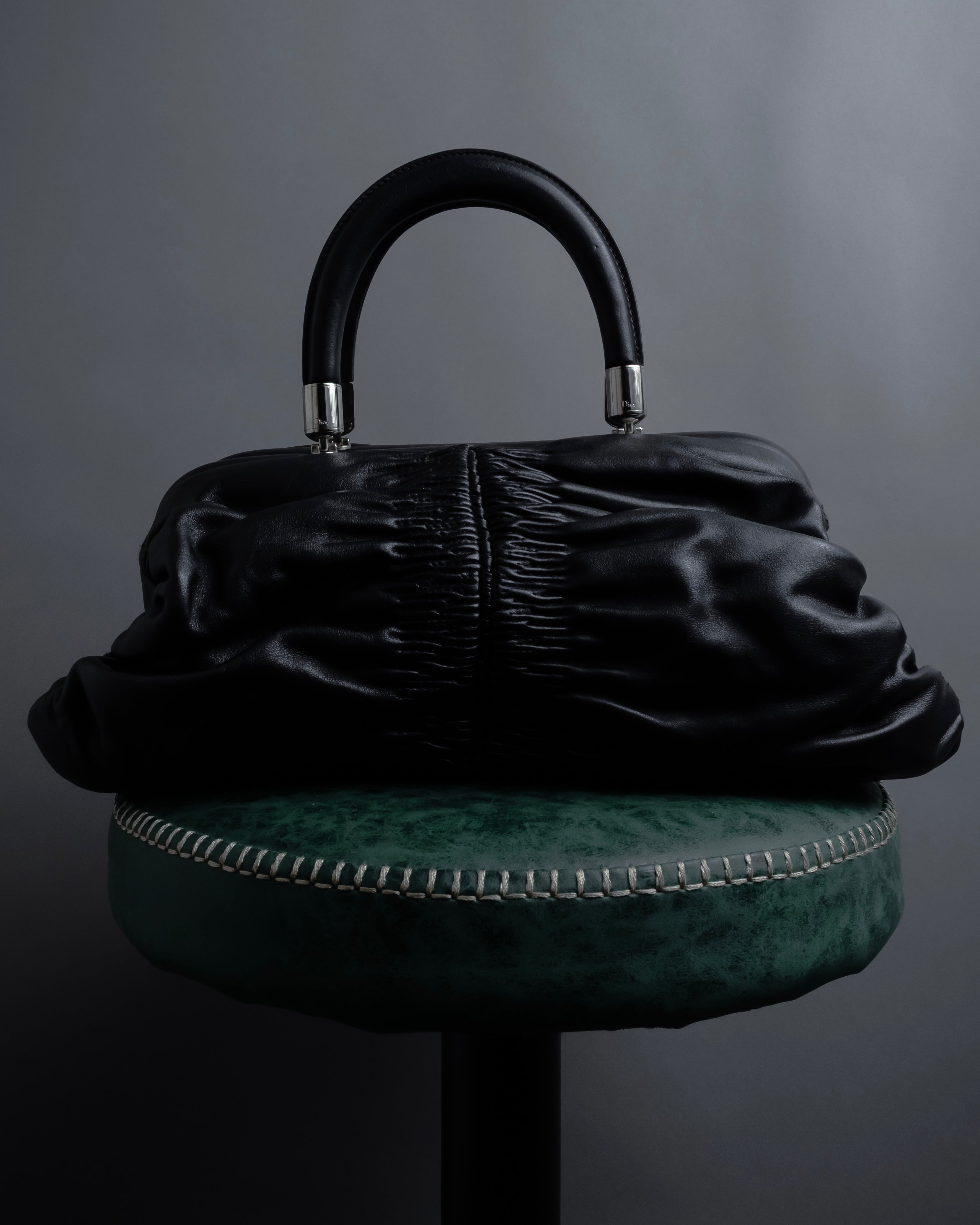 "Christian Dior" CD motif charm design gathered leather hand bag