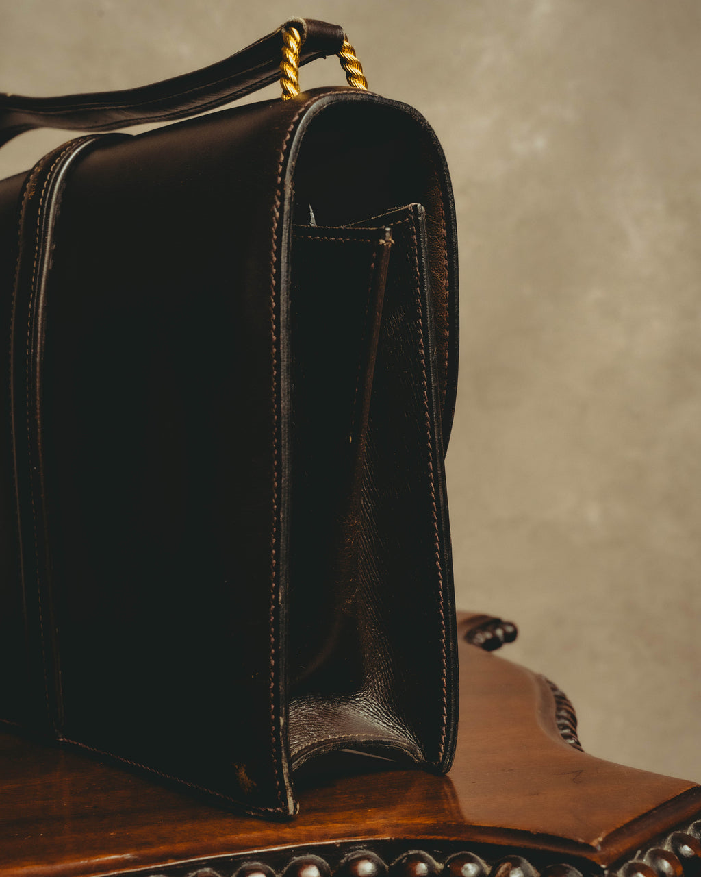 -SPECIAL- "HERMES" 50's Vintage box calf leather shoulder bag