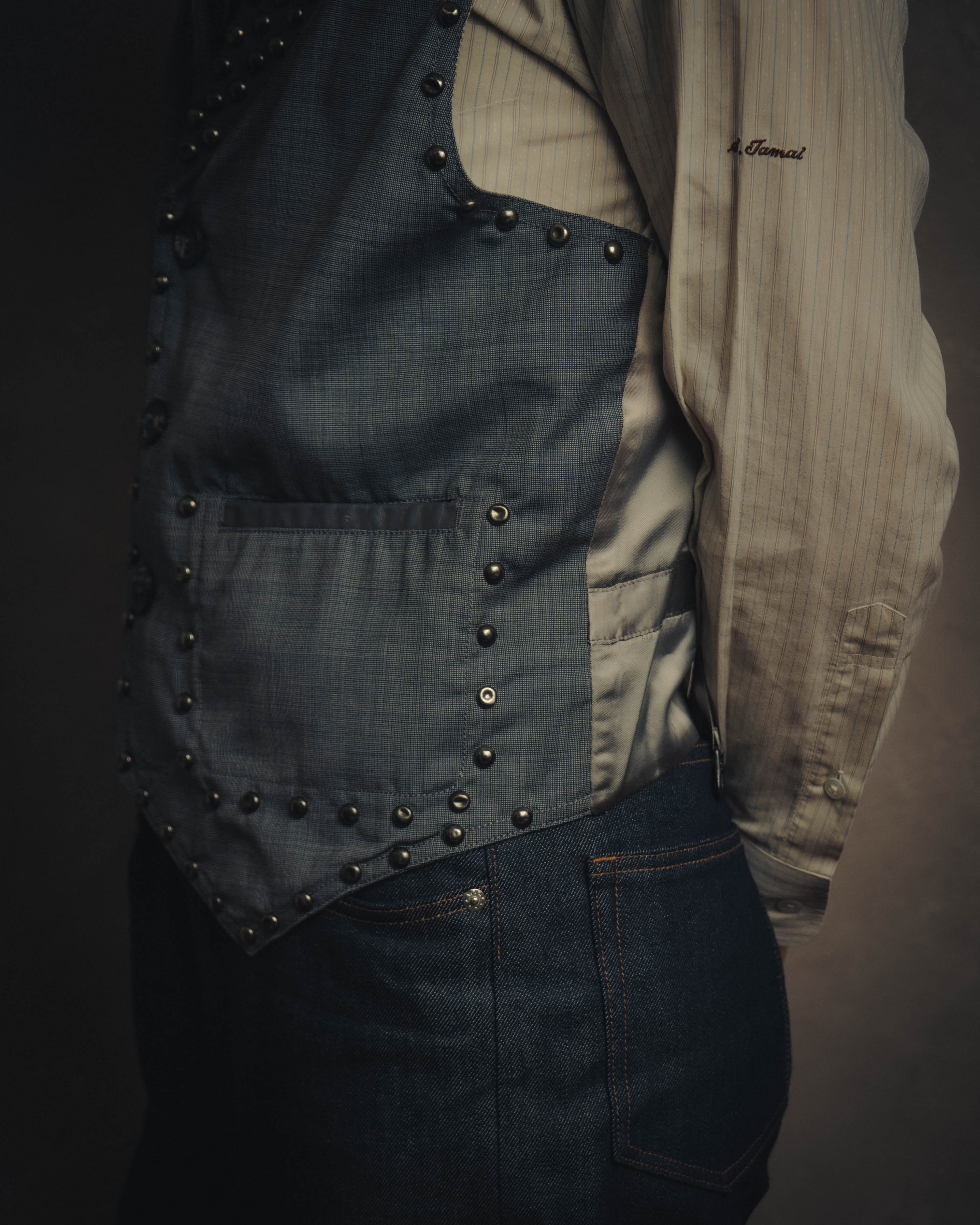 -SPECIAL- “Maison Martin Margiela” 07SS Studded wool leather tailored vest