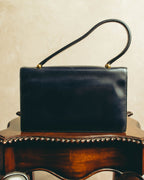 -SPECIAL- “HERMÈS” 50’s-60’s sculptural oval clasp midnight navy leather handbag