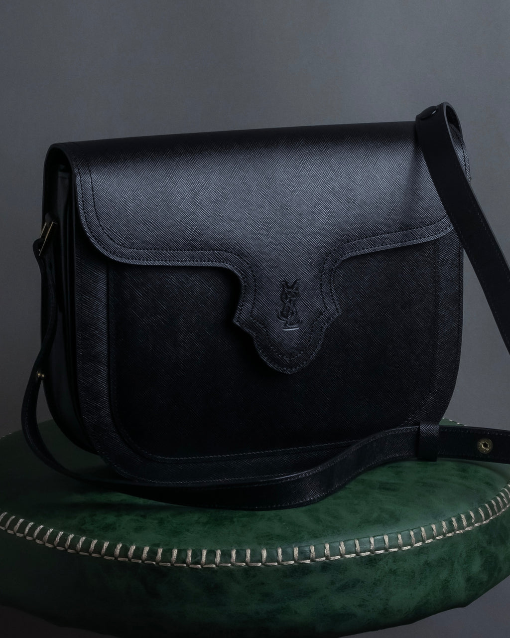 "YVES SAINT LAURENT" Cassandra logo engraved flap design leather bag