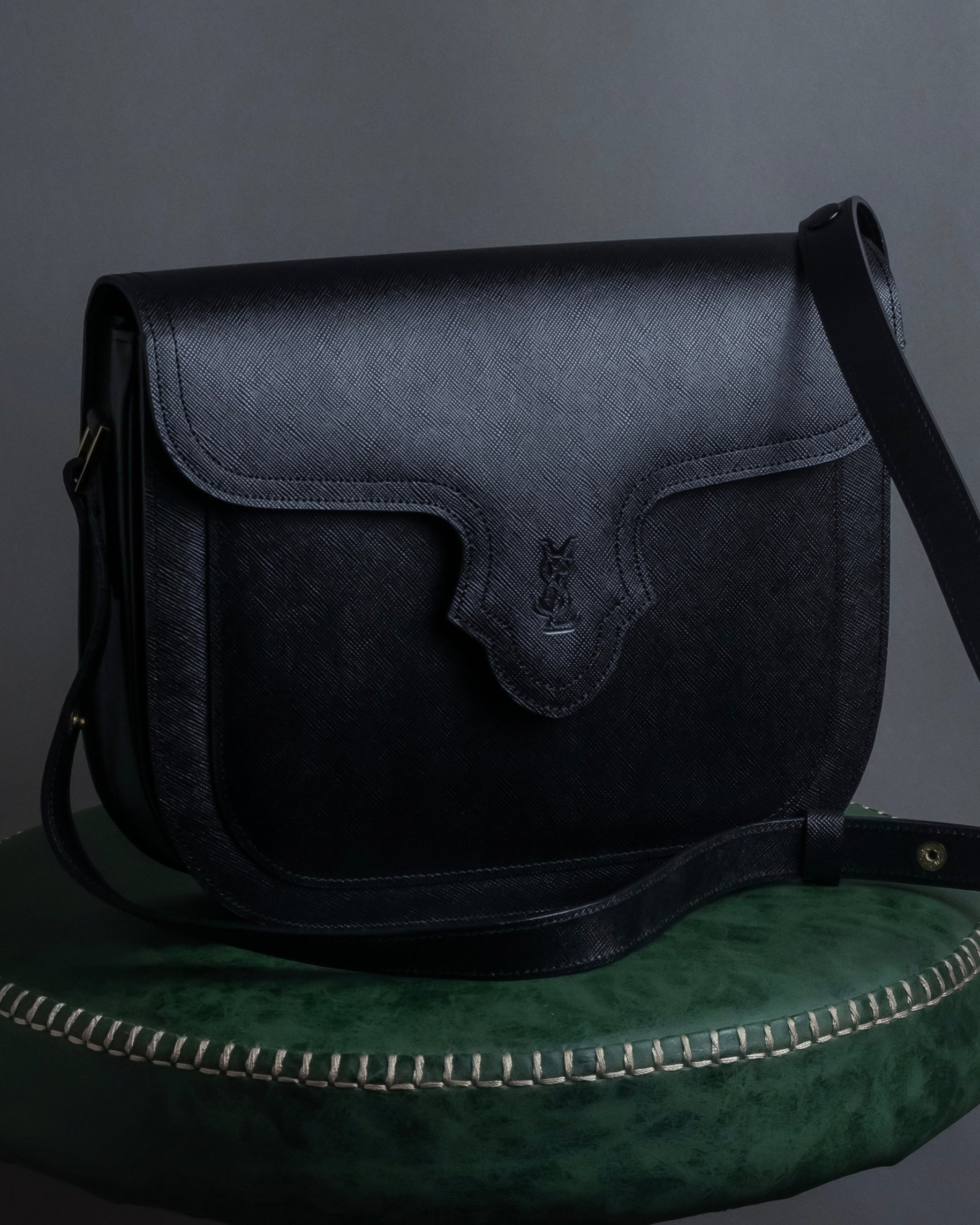 "YVES SAINT LAURENT" Cassandra logo engraved flap design leather bag