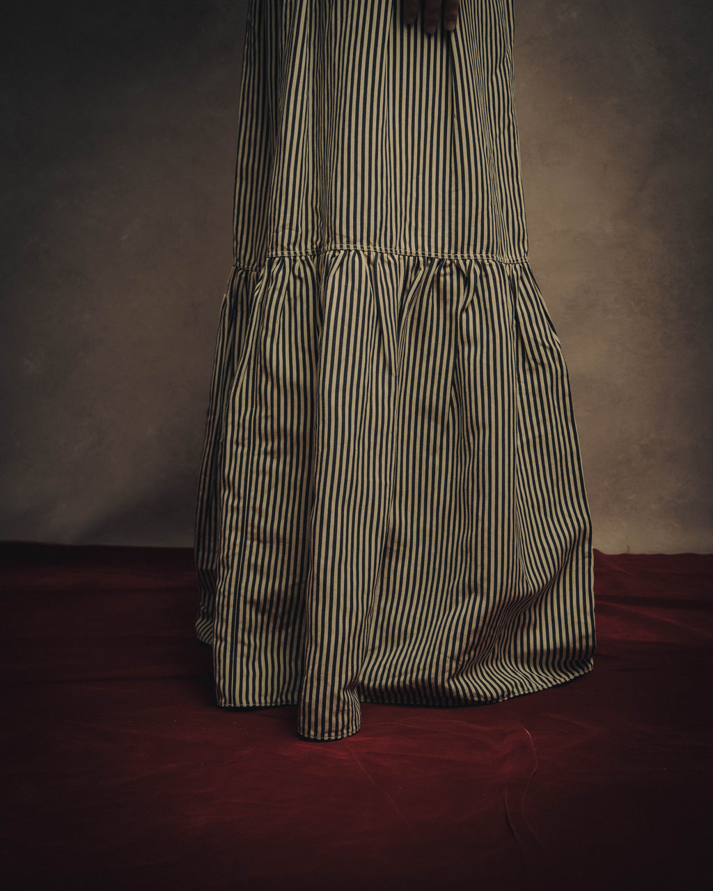 -SPECIAL- “Christian Dior” 2021 cruise striped linen silk tiered skirt