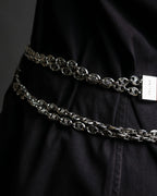 "CELINE" Oval link chain design leather combination belt