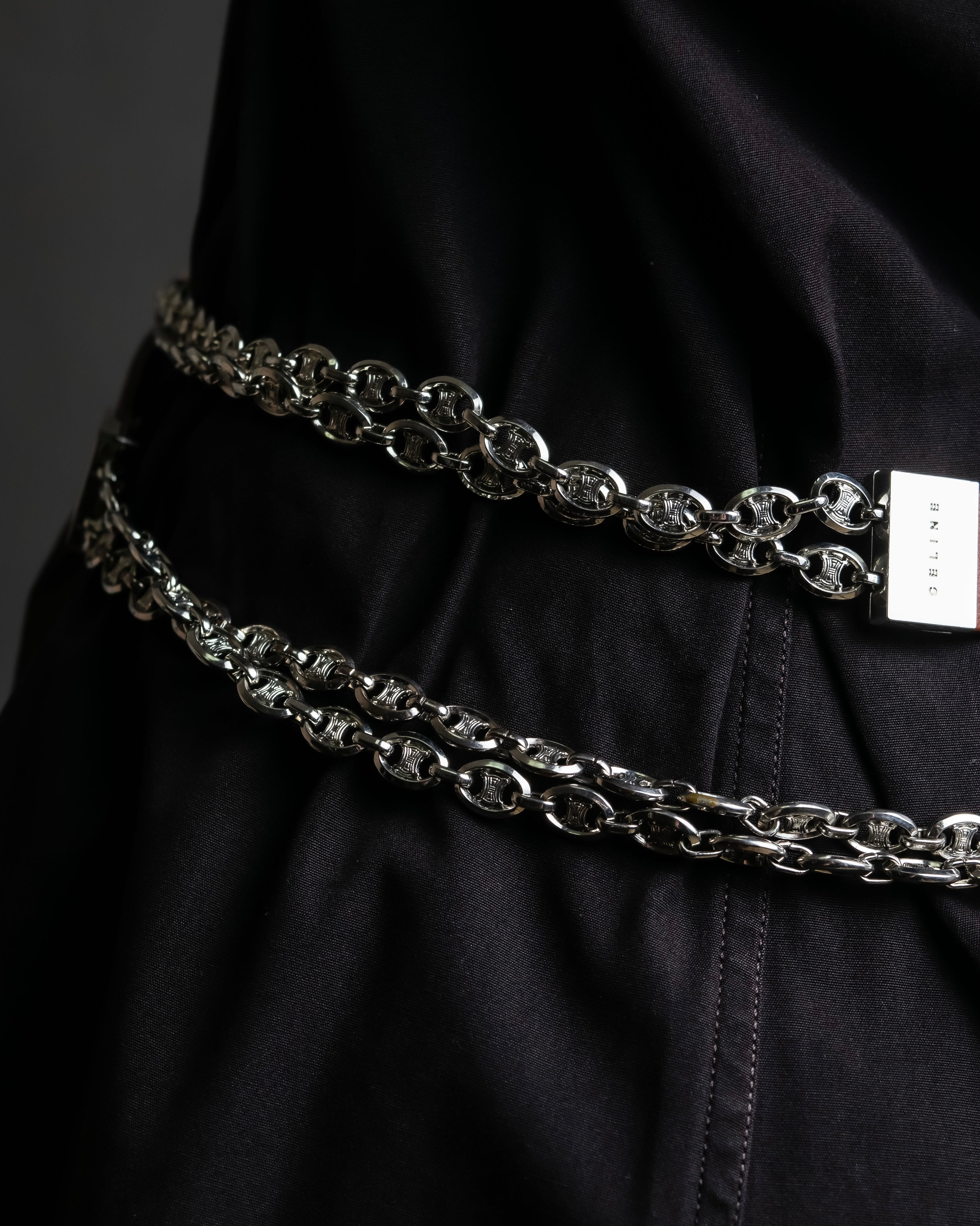 "CELINE" Oval link chain design leather combination belt