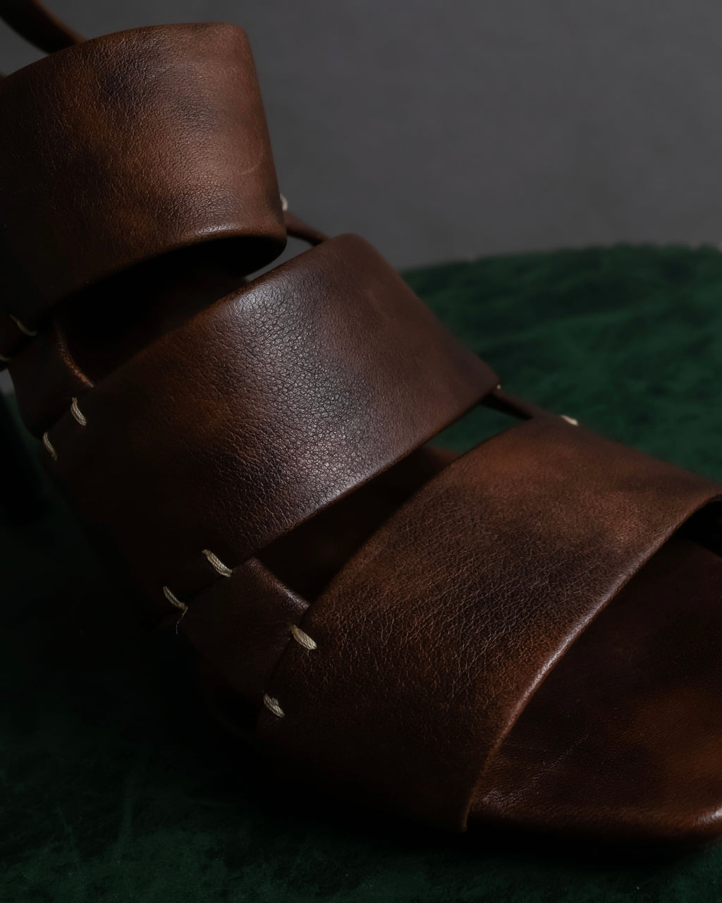 "CELINE" Layered belt detail leather heel sandals