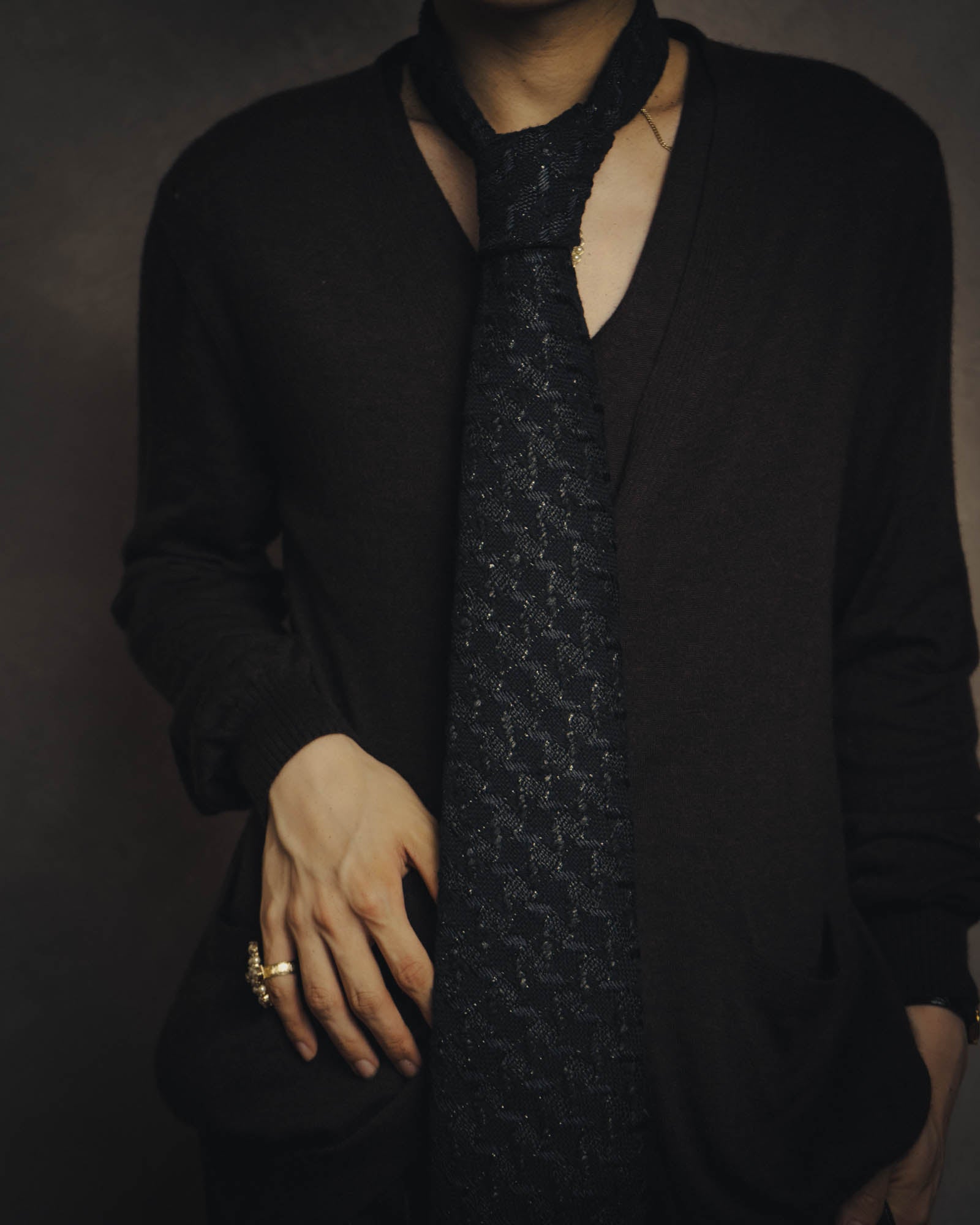 -SPECIAL- “CHANEL” 05Spring black tweed fringe necktie
