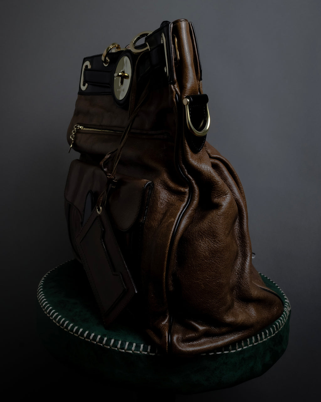 "BALENCIAGA" Gold turn lock design leather combination bag