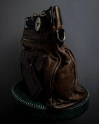 "BALENCIAGA" Gold turn lock design leather combination bag