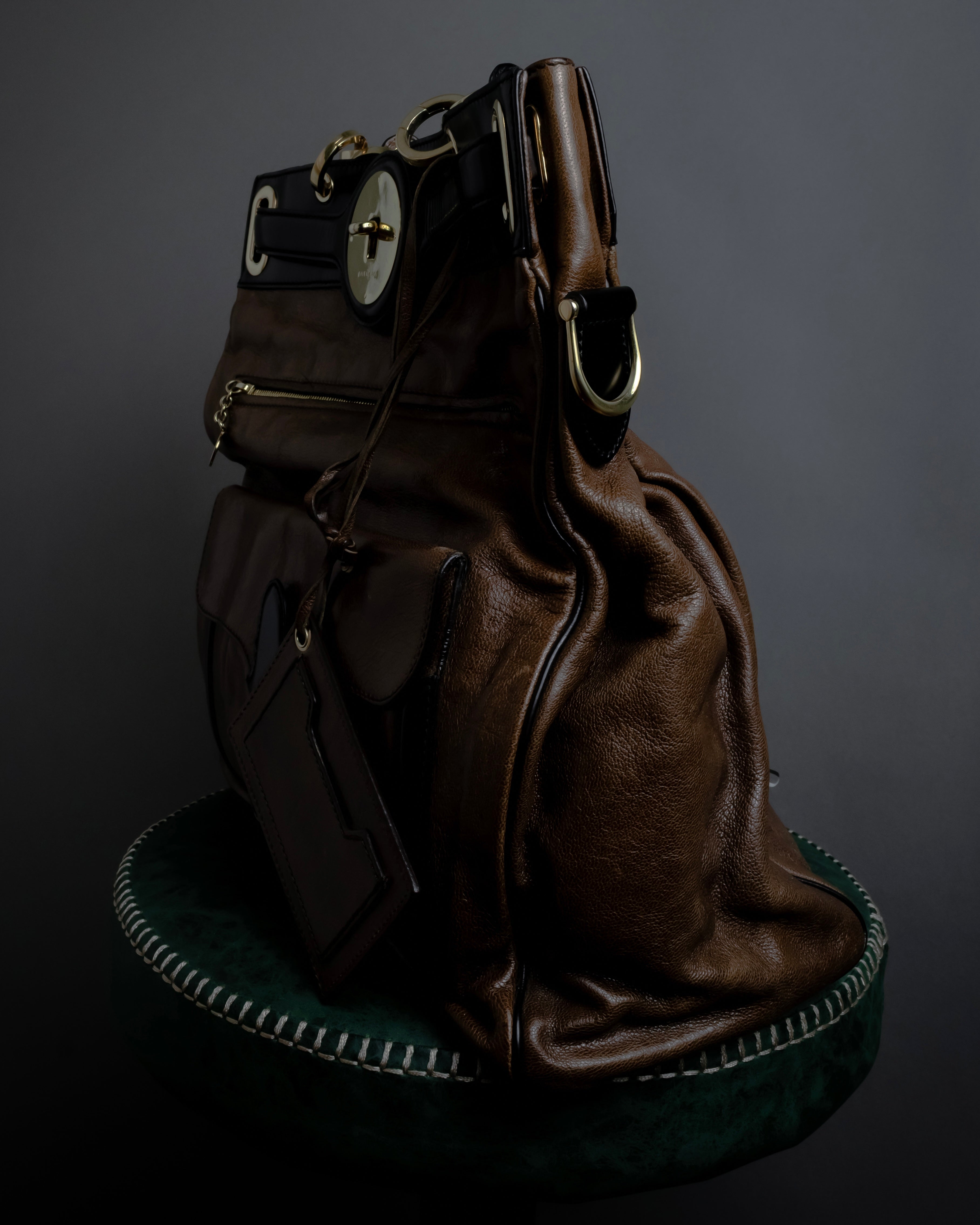 "BALENCIAGA" Gold turn lock design leather combination bag