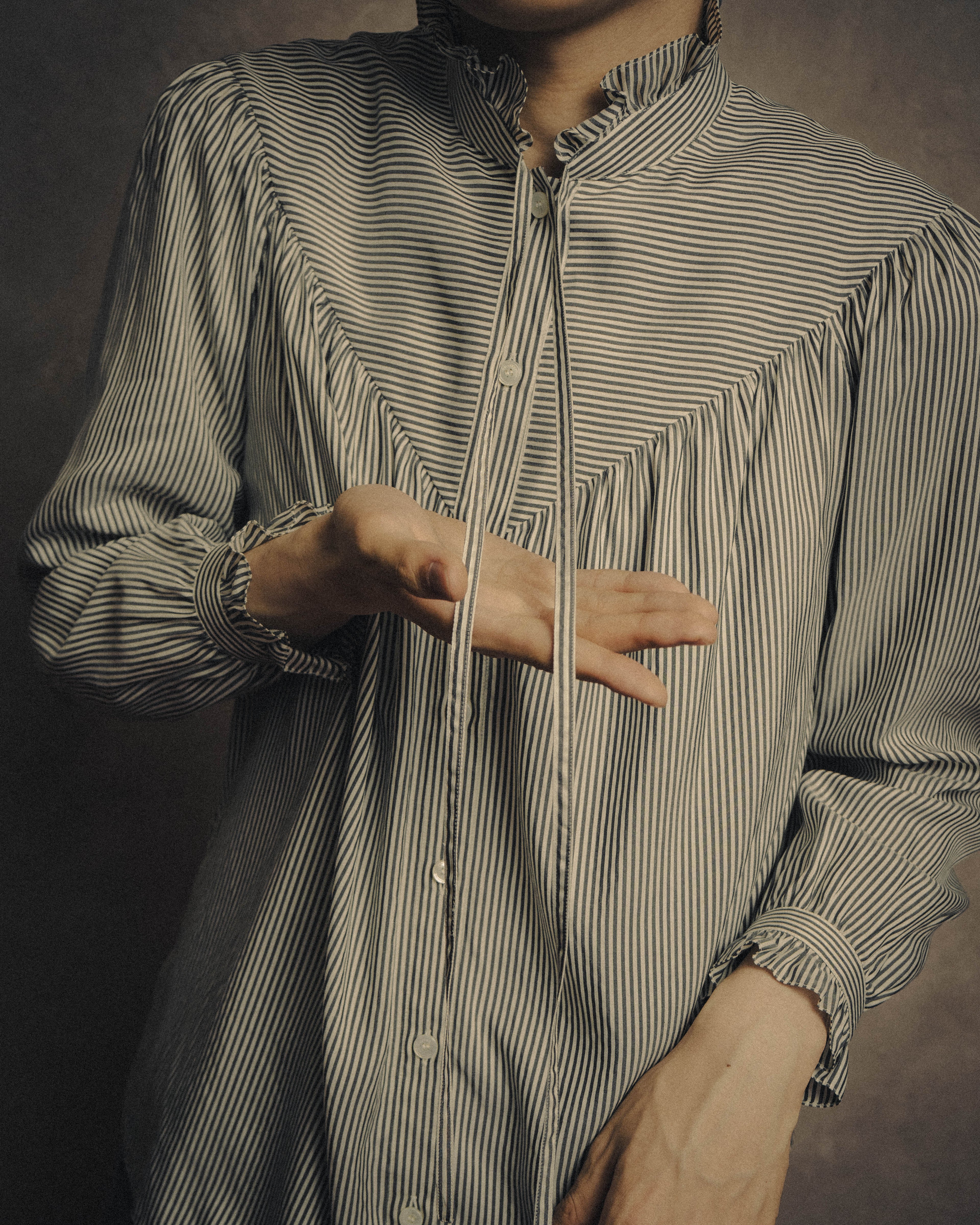 -SPECIAL- “CELINE” 2018’s silk striped ruffle bow blouse