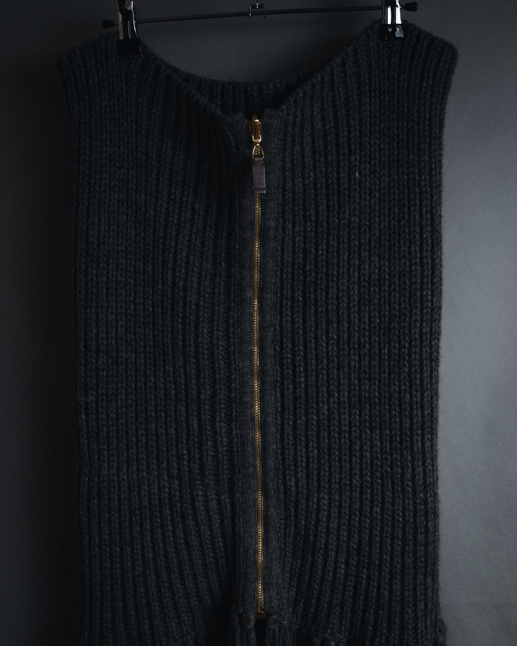 "GUCCI" 2010-11AW ribbed zip-front fringe knit vest