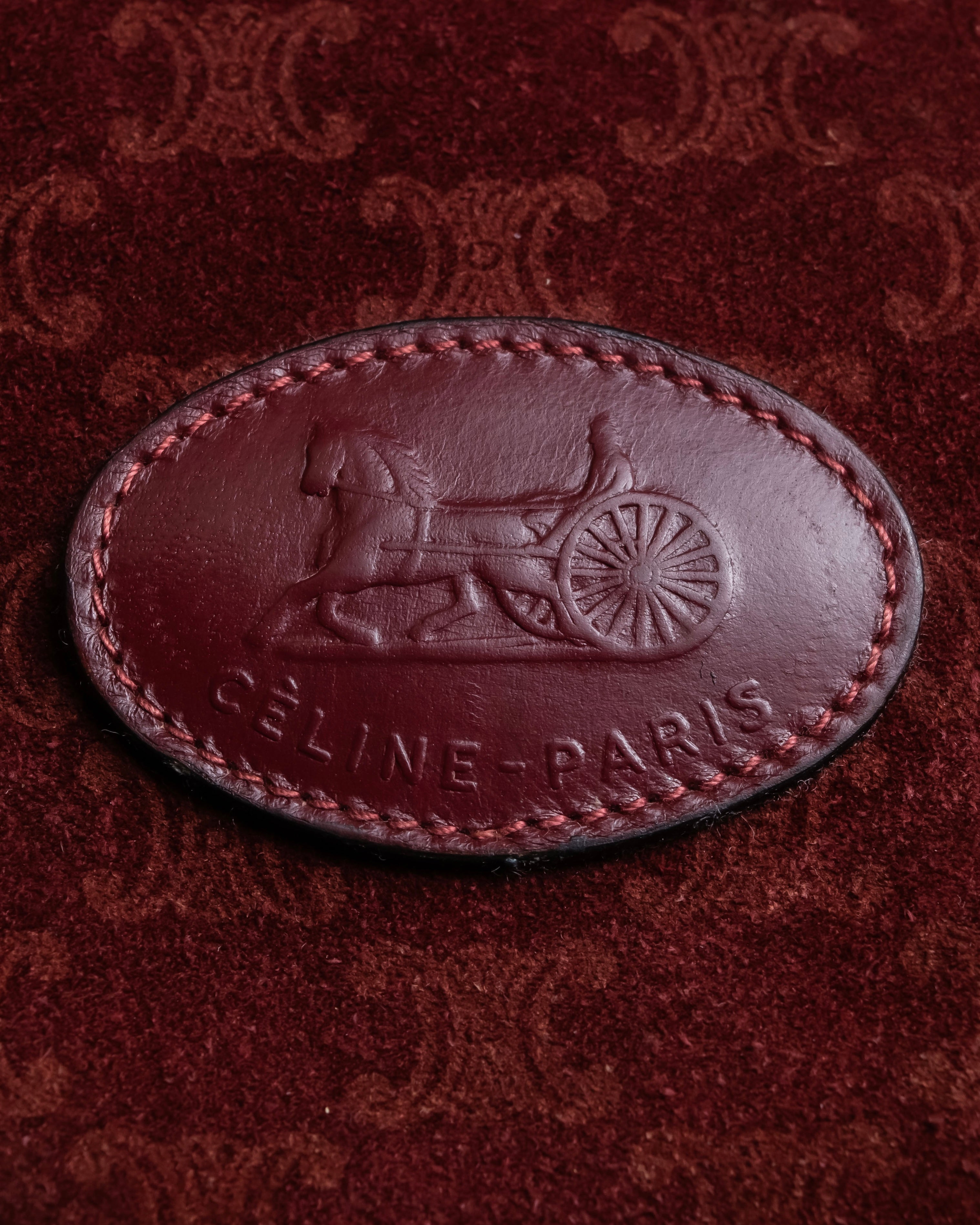 "CELINE" Triomphe motif Bordeaux color suede boston bag