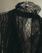 “PINKO” 2010’s Metallic striped lace georgette bow blouse
