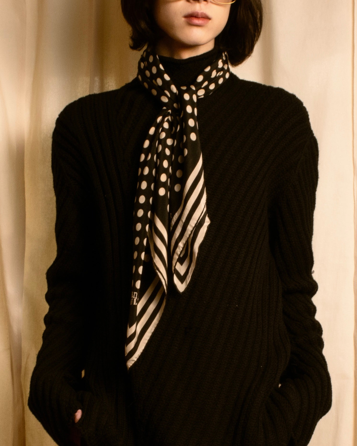 "JEAN PAUL GAULTIER" Classical dot pattern silk scarf
