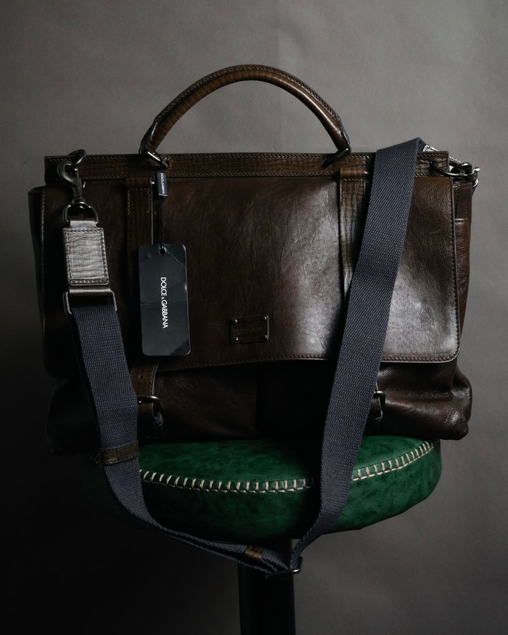 "DOLCE & GABBANA" 00’s-10’s Grained leather canvas-lined satchel bag