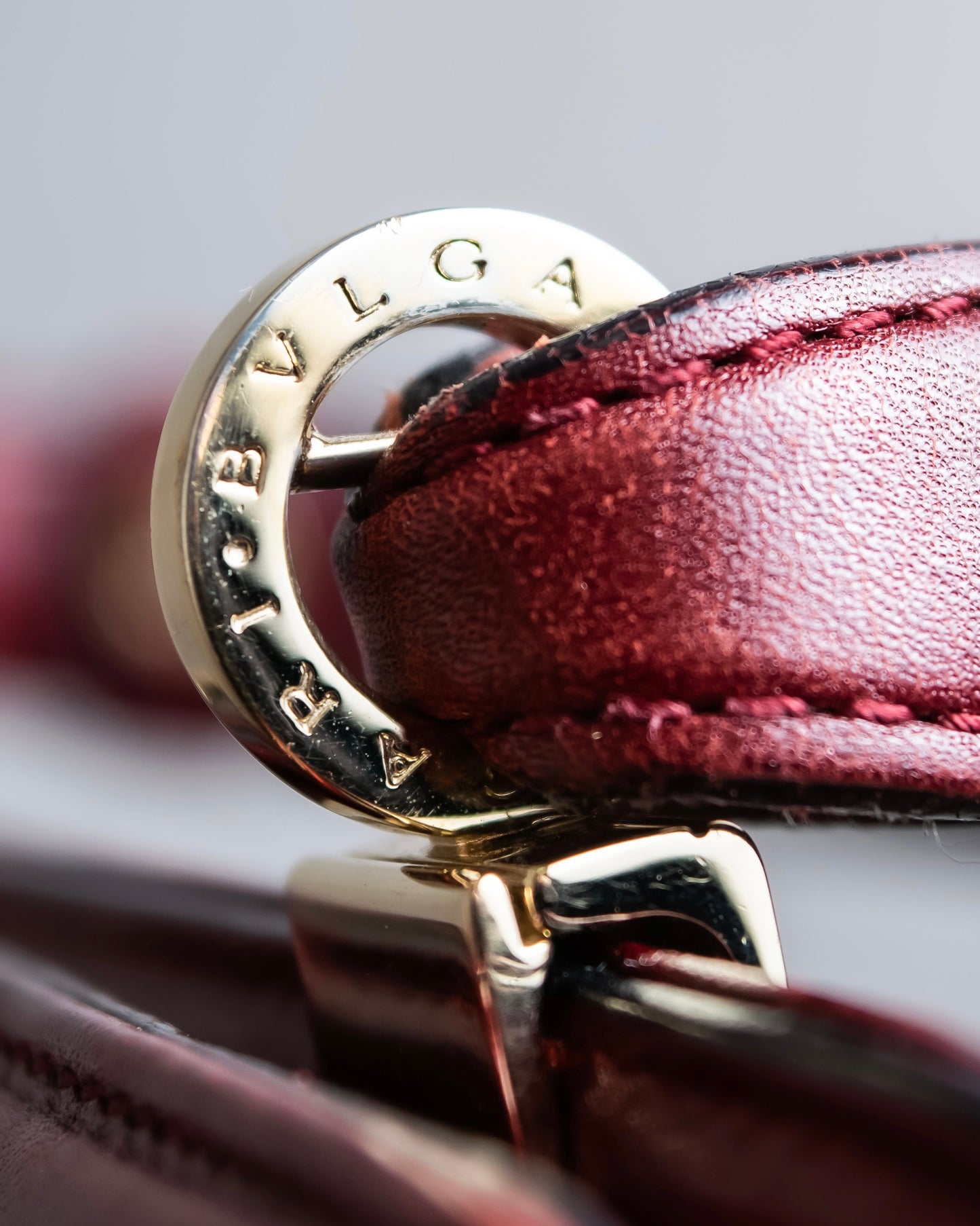 "BVLGARI" Marble motif burgundy color leather shoulder bag