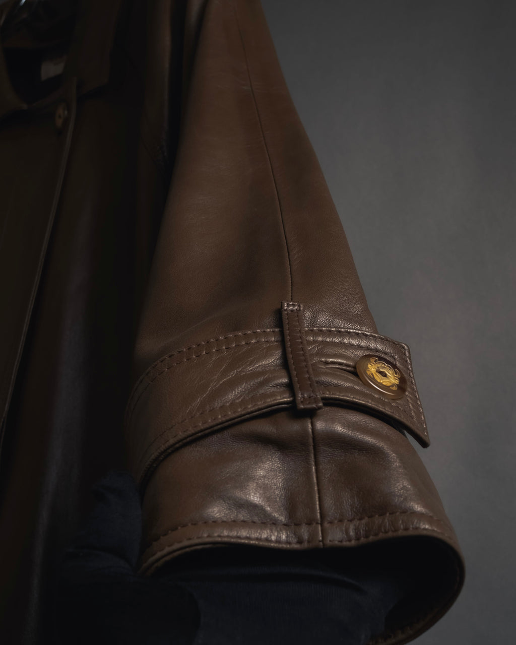 -SPECIAL- "LOEWE" 80’s Military detail stencil leather coat